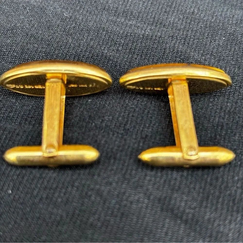 Vintage 1/20 14K Gold Filled Long Oval Tiger Eye Cufflinks Retro Eclectic